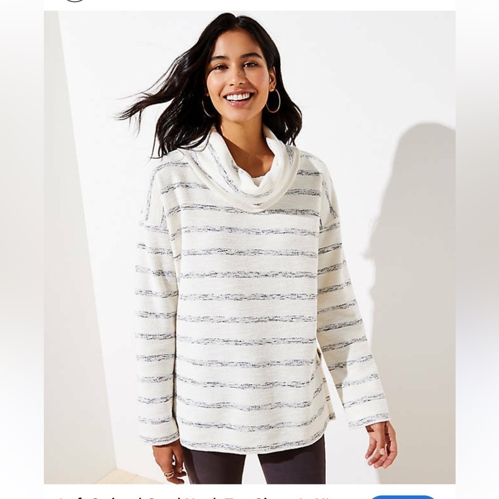 LOFT Cream and Gray/Black Striped Cowl Neck Sweater sz S